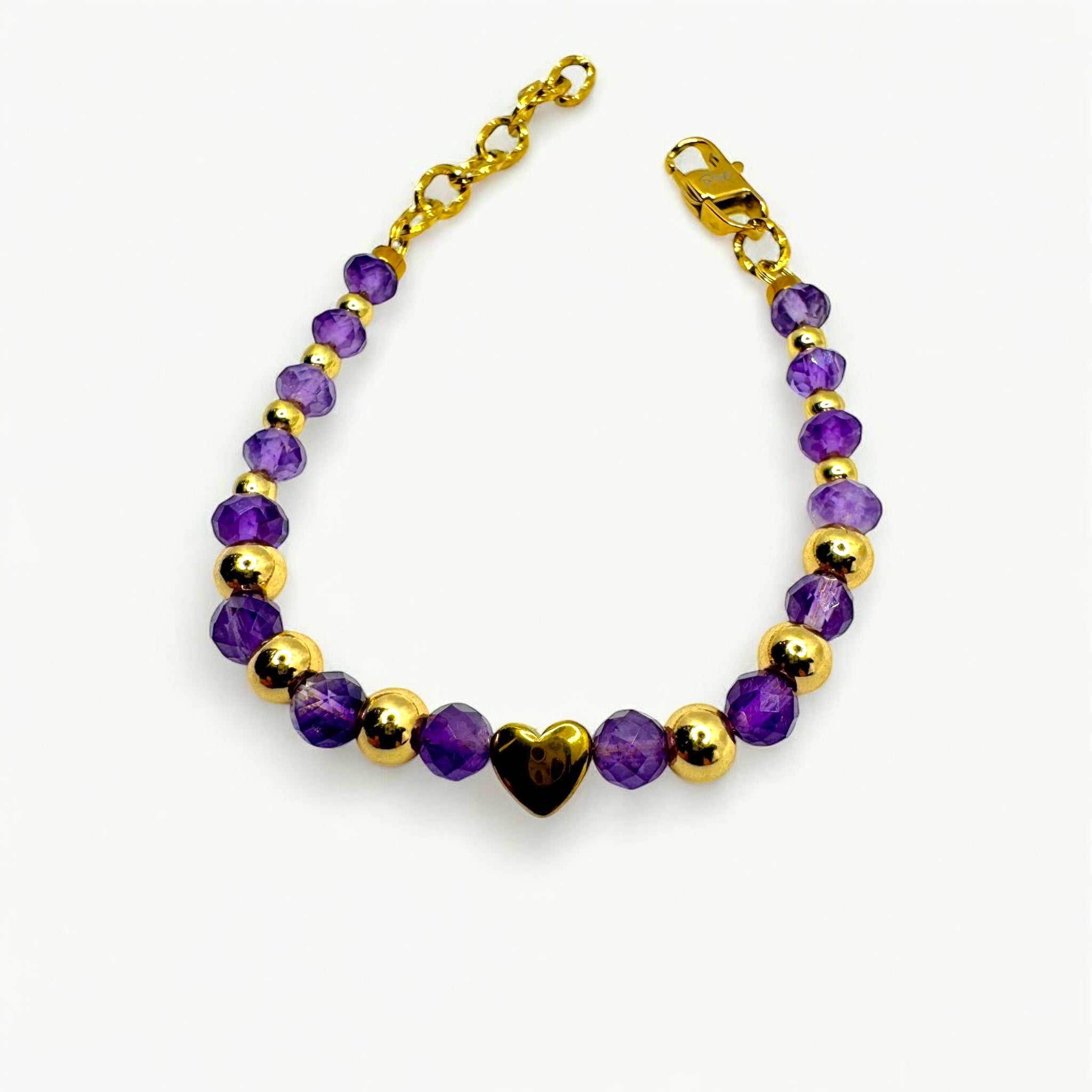 Bracciale Ametista Sfaccettata con cuore dorato Sharifa Crystals